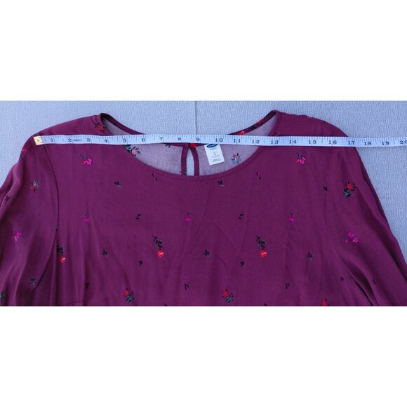 Old Navy Long Sleeve Woven Shift Dress Large Tall Red Floral Flared Sleeve Boho - Picture 8 of 13